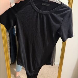 Black Ribbed Women's Bodysuit